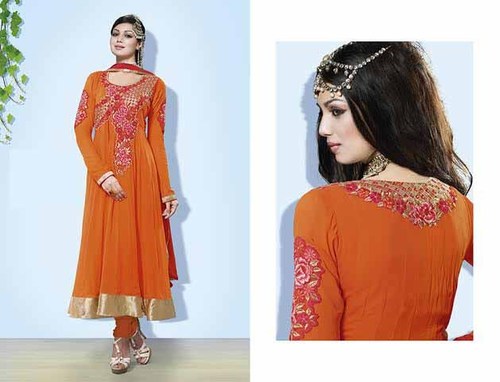 Orange Color Georgette Designer Dress Material