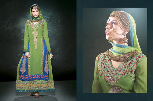 Green Georgette Designer Embroidery Dress material