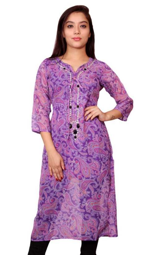 POLYESTER GEORGETTE BEADED KURTI
