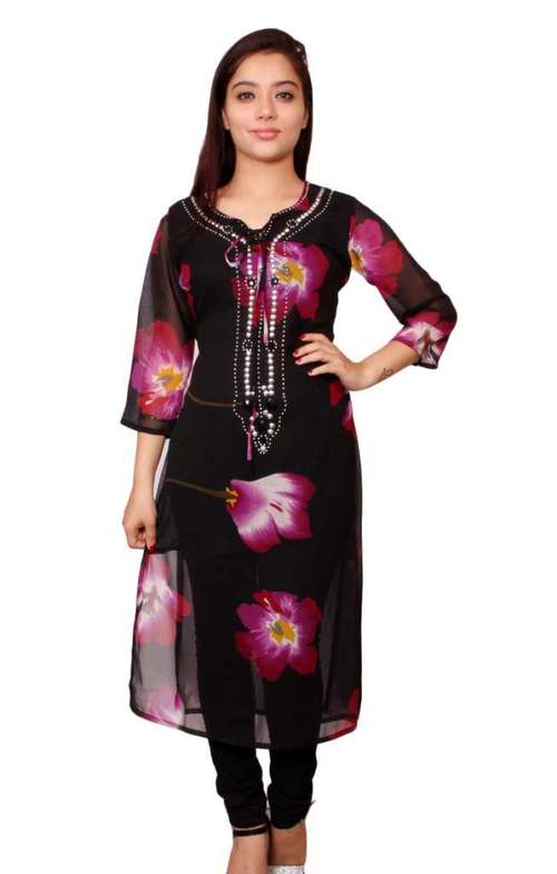 Polyester Chiffon Beaded Kurti