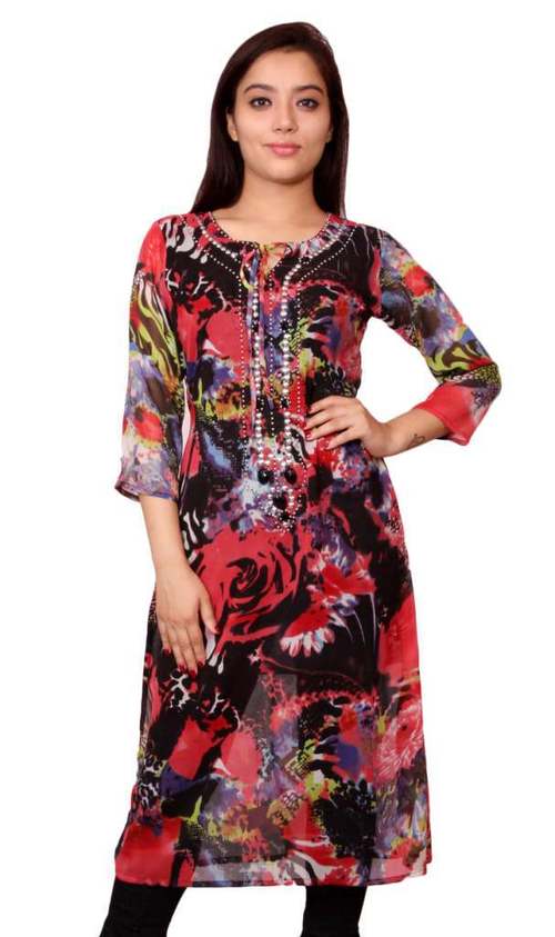 Polyester Georgette Beaded Kurti