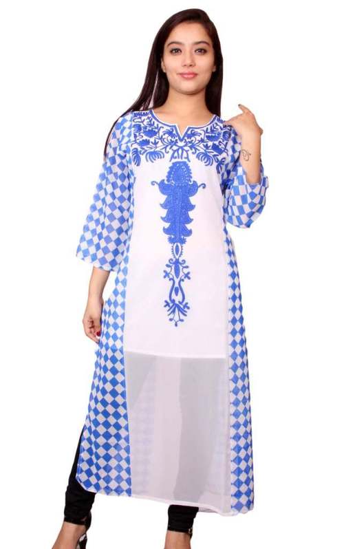 Polyester Georgette Embroidered  Kurti