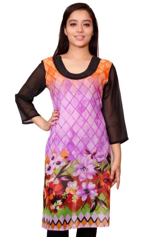 Polyester Georgette Beaded Kurti