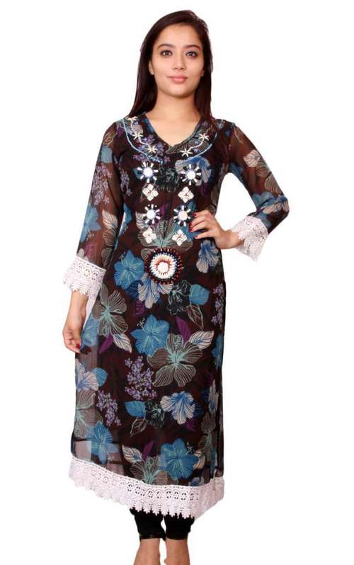 Polyester Georgette Beaded Kurti