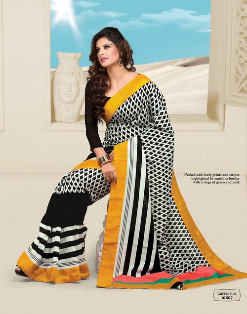 Green silk black Designer saree