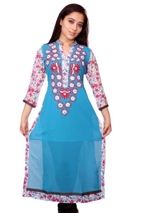Polyester Georgette Embroidered Kurti