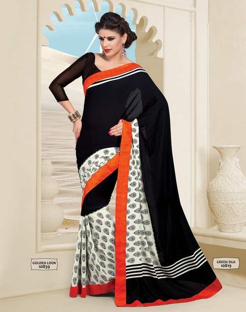 Green silk black Designer saree