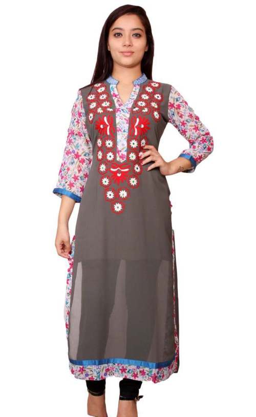 Polyester Georgette Embroidered Kurti