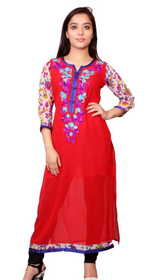 Polyester Georgette Embroidered Kurti