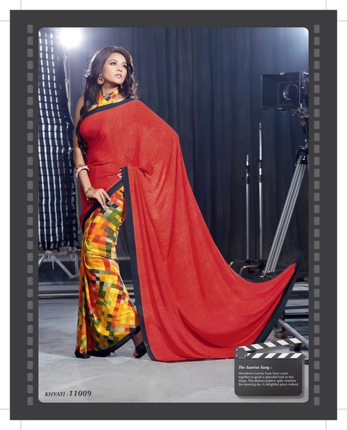 Styloce Multi Color Bacardi SilkDesigner Printed Saree