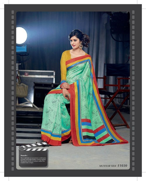 Styloce Multi Color Bacardi SilkDesigner Printed Saree
