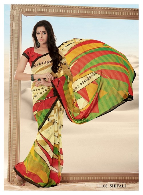 Styloce Multi Color Shifali Creap Designer Printed saree