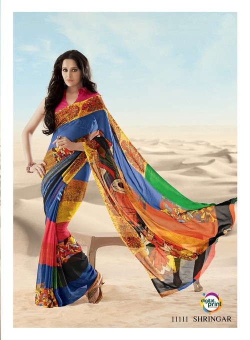 Styloce Multi Color Shringar Creap Designer Printed saree