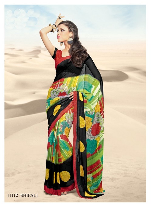 Styloce Multi Color Shifali Creap Designer Printed saree