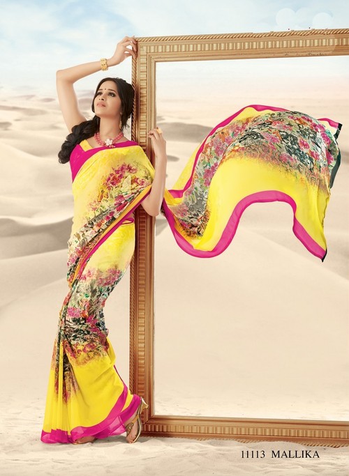 Styloce Multi Color Malika Creap Designer Printed saree