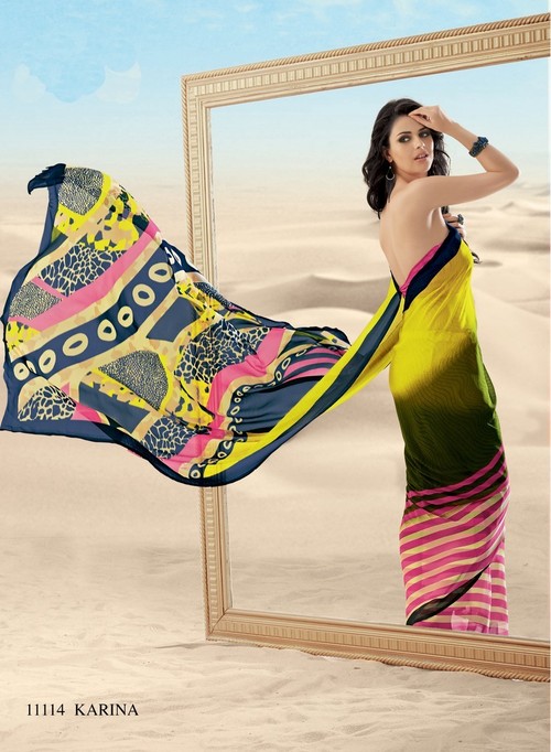 Styloce Multi Color Karina Creap Designer Printed saree