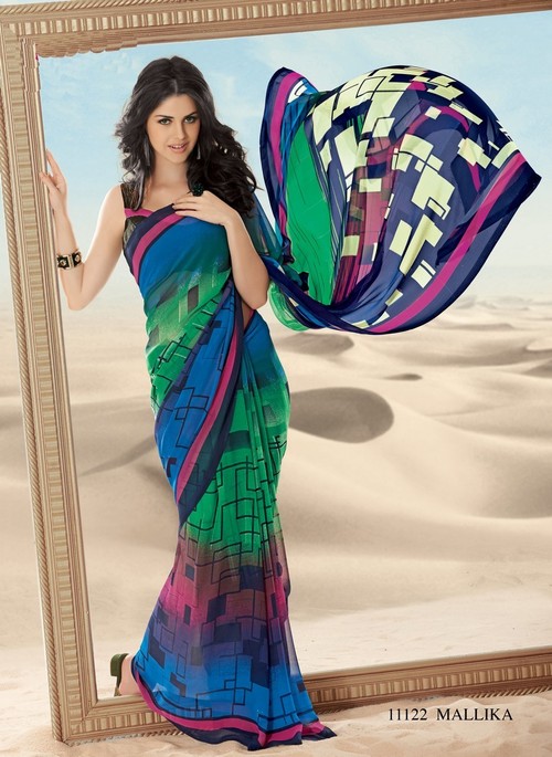 Styloce Multi Color Malika Creap Designer Printed saree