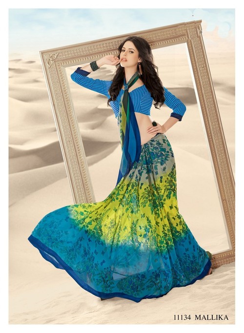 Styloce Multi Color Malika Creap Designer Printed saree