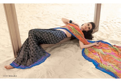 Styloce Multi Color Malika Creap Designer Printed saree