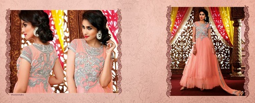 Peach Net Designer Salwar Kameez