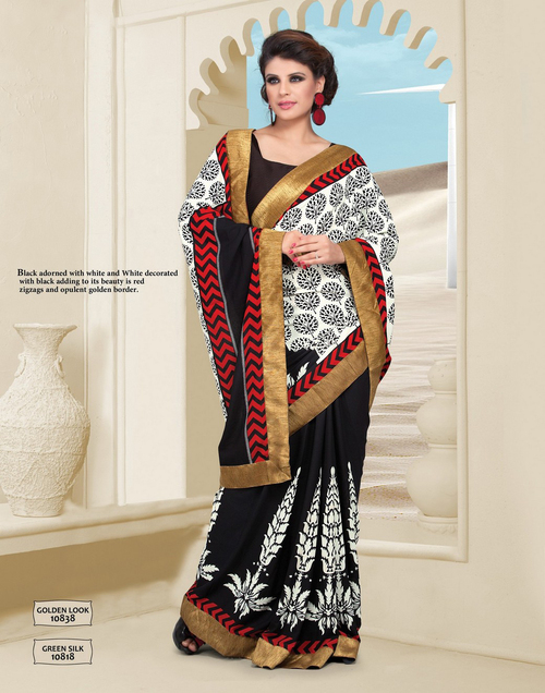Green Silk Black Saree - Silk, 5.5 Meters, Black, Printed | Blouse Piece, Luxurious Feel, Elegant Design, Soft Texture
