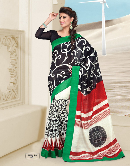 Green Silk Black Saree