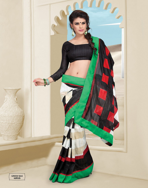 Multi Green Silk Saree