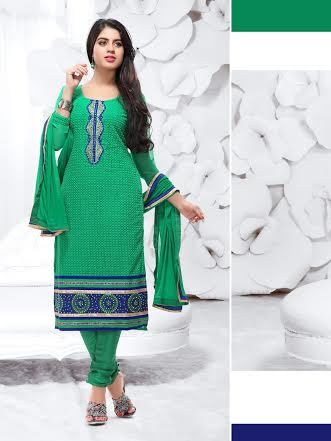 Kurtis - Georgette, Chiffon Green Salwar Suit, Embroidered, Elegant Design, Comfortable Fit
