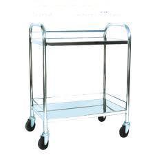 Two Shelves Instrument Trolley - Steel Frame, 24"x18"x32" to 36"x22"x32", 100mm Castors, Epoxy Coated, Mobile Storage