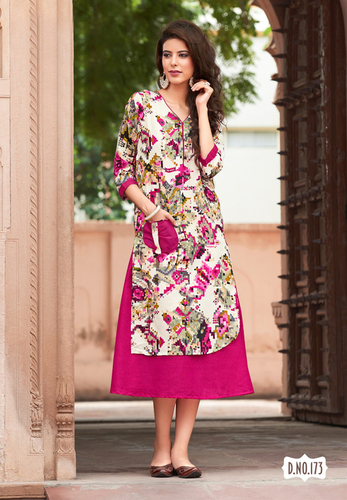 Trendy Kurtis - Cotton Fabric, XL Size, Multi-Color Printed Design | Full Sleeves, Lace Closure, Ideal for All Seasons