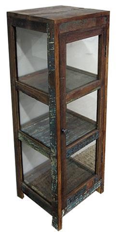 Reclaimed Wooden Book Self - Reclaimed Wood, Variable Dimensions, Glass Doors | Handcrafted, Rustic Style, Three Glass Shelves, Durable