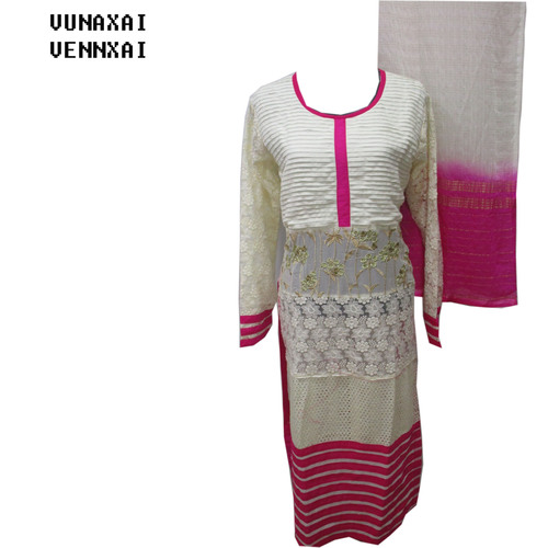 Georgette Cream Printex - Georgette Fabric, Below Knee, Cream | Embroidered Design, Smooth Soft Texture, Elegant Style