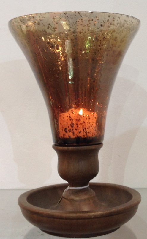 Trendy Candle Holder - Glass & Metal, 6 Inch Diameter, Brown Pedestal | Elegant Design, Durable, Easy to Clean, Ambiance Creator