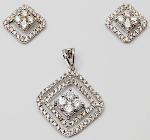 Prong Setting Diamond White Gold Pendant Set Gender: Women'S
