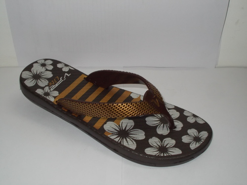 Ladies Slipper - PVC, 9x4x1 Inch, Brown | Floral Pattern, Comfort, Lightweight, Durable Rubber Sole