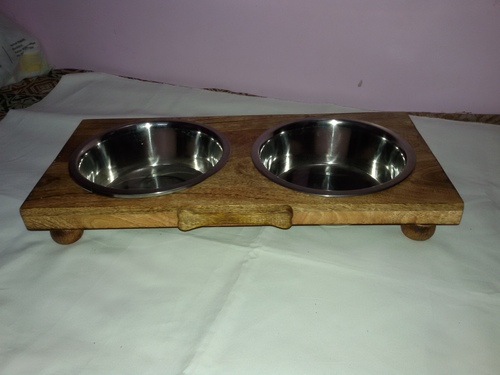 Indian Wood Double Diner Pet Feeder