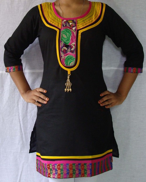 Designer Cotton Kurti U Neck with Lace and hanging