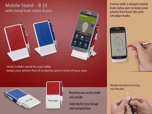 Mobile Stand with Metal Look Stylus & Pen