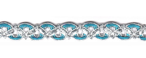 Zari Laces & Metallic Fringes - Metallic Threads, 2 cm Wide, Teal | Elegant Floral Design, Durable Material, Fine Detailing