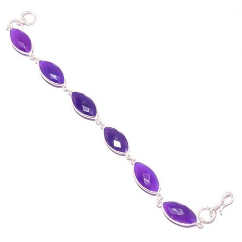 9 inch 6 pcs purple chalcedony marquise shape connectors ready wear bracelet