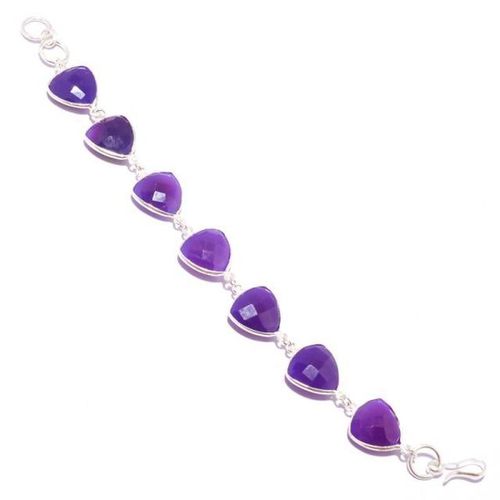 9 inch 7 pcs purple chalcedony triangle shape connectors ready  wear bracelet