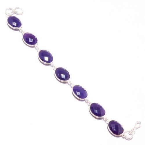 9 inch 7 pcs purple chalcedony oval shape connectors ready wear bracelet