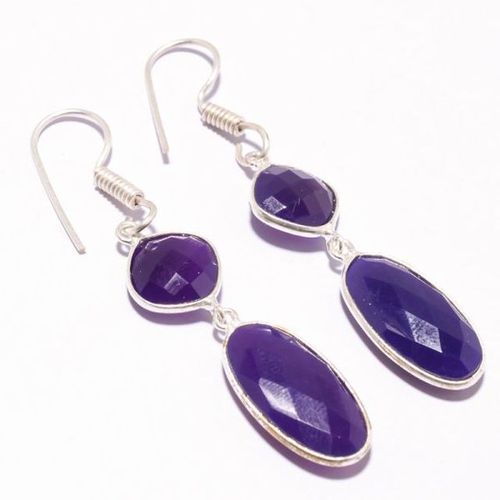 Purpal 2 Pcs Purple Chalcedony Oval & Cushion Shape 1 Pair Ready To Wear Earrings