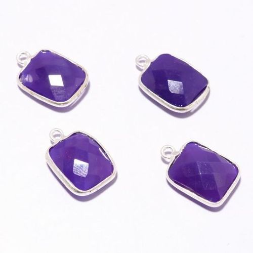 4 Pcs Purple Chalcedony Rectangle Shape Silver Plated Loose Connectors