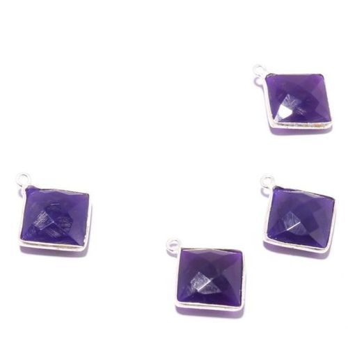 4 Pcs Purple Chalcedony Square Shape Silver Plated Loose Connectors