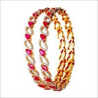 Ruby gemstone leaf pattern diamond studded bangle