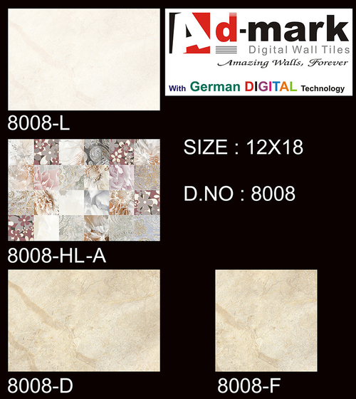 Home Digital Wall Tiles - Ceramic, 12x18 Inch, Beige, 8mm Thick | Unique Designs, Glossy Finish, Easy Clean, Contemporary Look, Durable