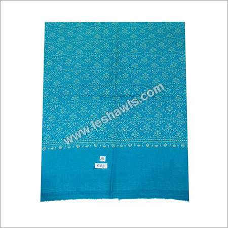 Needle Work Stole - 100% Pure Pashmina 70x200 cm | Sea Blue, Hand Made Embroidered Pattern, Fringe Closure for Daily and Prayer Use