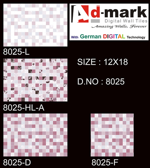 Multicolor Digital Wall Tile - Ceramic 12x18 Inches, Pink | Stylish Design, Glossy Finish, Durable, Easy Installation