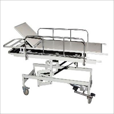 Emergency & Recovery Trolly - Steel 210x67x65/85 cm | Foot Operated Hydraulic Pump, X-Ray Permeable Top, Safety Rails